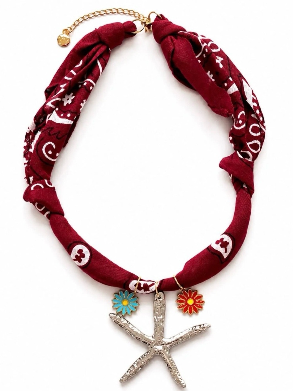 NEW✨ Mayamar Wine Red Paisley Scarf Charm Bandana Necklace Big Starfish Pendant